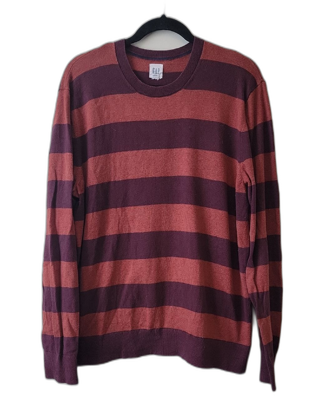 GAP Preppy Fall Striped Crewneck Sweater in Rust And Plum
